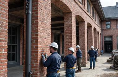 Restoration work being done on an old industrial building