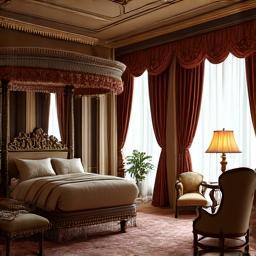 The opulent interior of a beautifully restored heritage hotel room, showcasing period furniture and elegant decor.