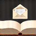 Email newsletter icon with open book symbolizing knowledge.