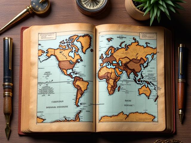 An open travel journal with a pen and a vintage compass, symbolizing bespoke travel planning.