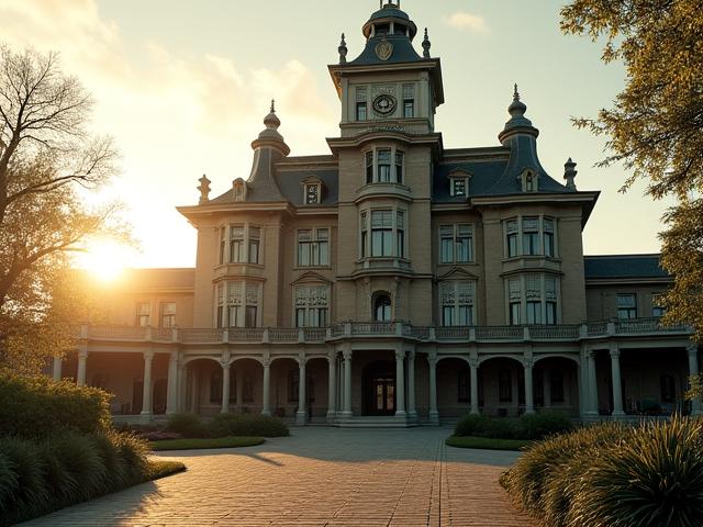 Elegant facade of the Railway Station Manor, a restored 1885 Victorian railway station transformed into a hotel.