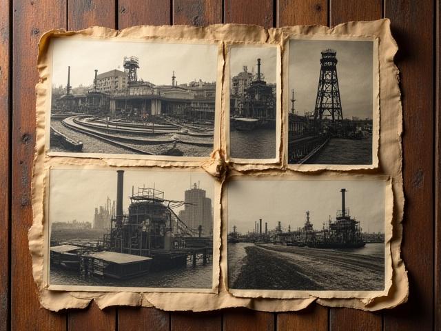 Collection of sepia-toned historical industrial photographs