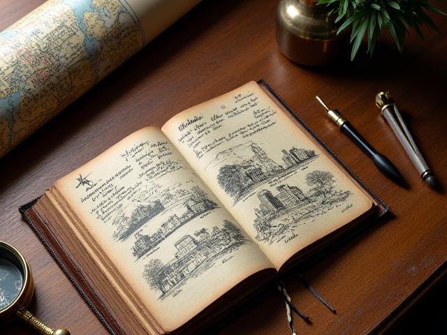 Historic map and compass on a wooden table